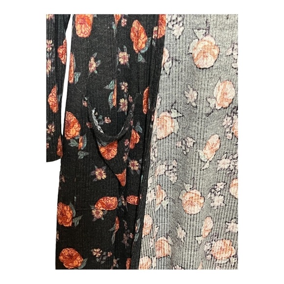 LulaRoe Sarah Cardigan Black Floral Ribbed Open Lightweight Boho Cottage-core - Picture 5 of 7